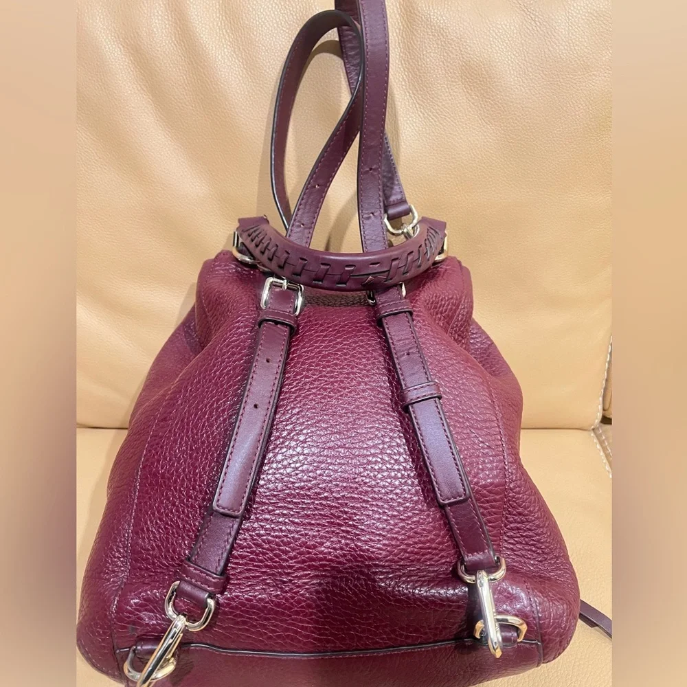 Michael Kors Viv Black Pebbled Leather Top Handle Drawstring Zipper Backpack - Picture 4 of 6